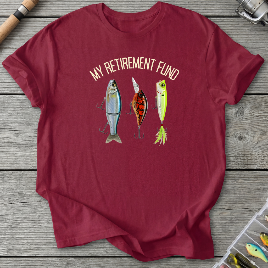 Angler Retirement Fund T-Shirt — Cardinal Red | River Giants Club