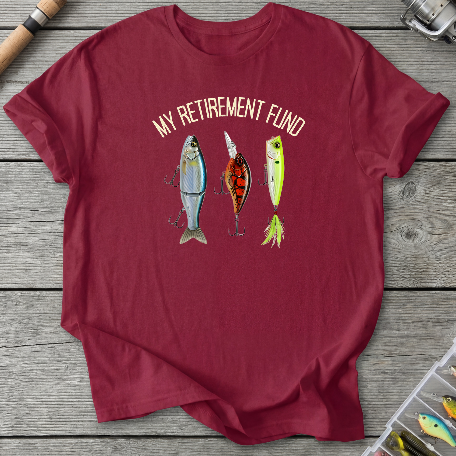 Angler Retirement Fund T-Shirt — Cardinal Red | River Giants Club