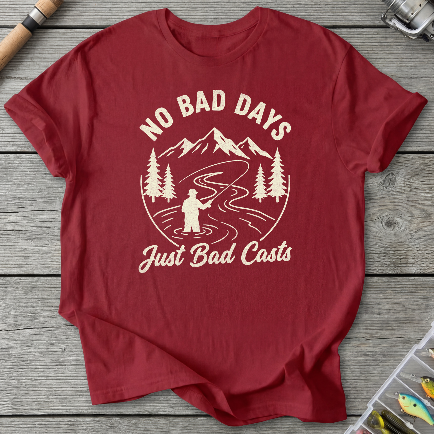 Bad Casts T-Shirt — Antique Cherry Red | River Giants Club
