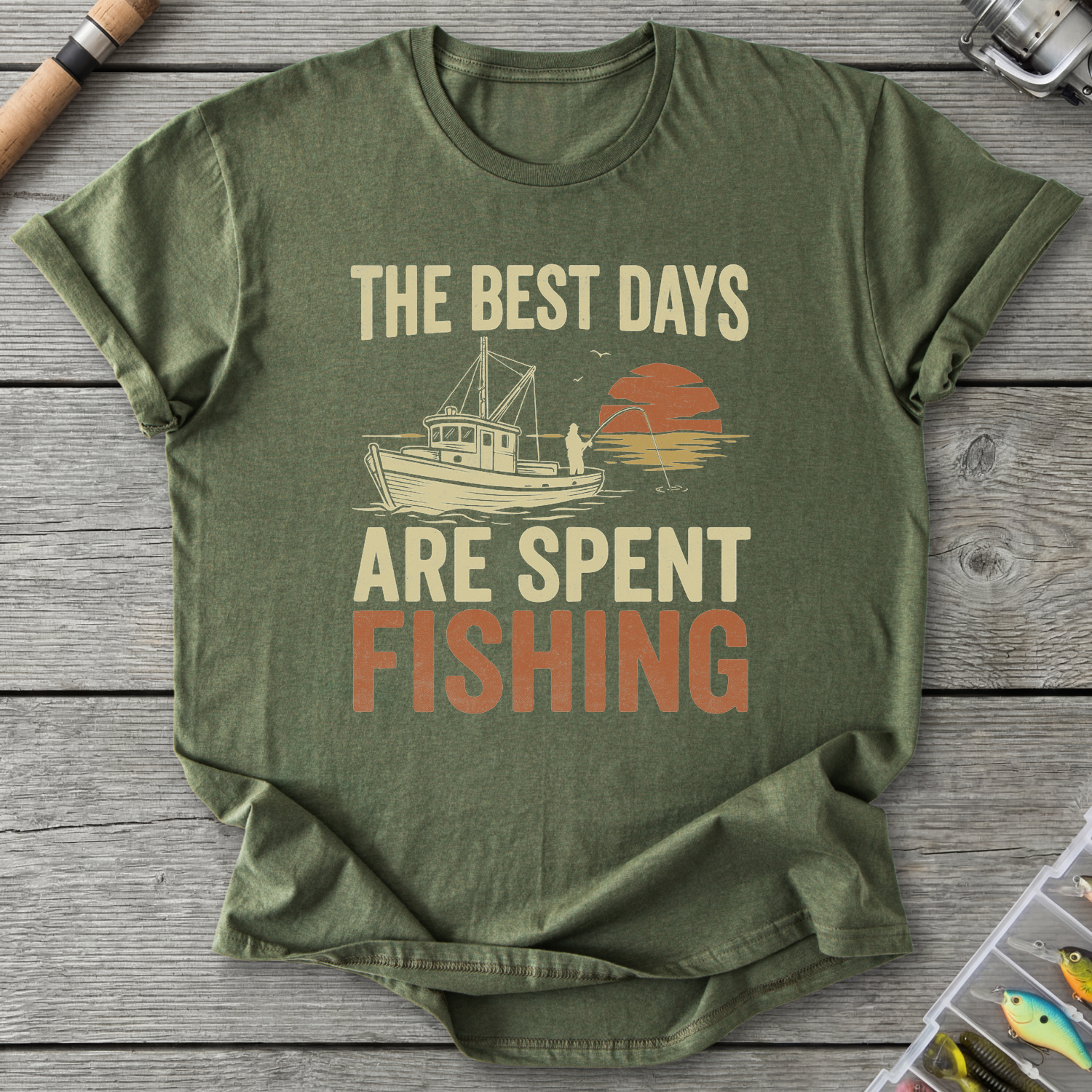 Best Days Are Fishing T-Shirt — Military Green | River Giants Club
