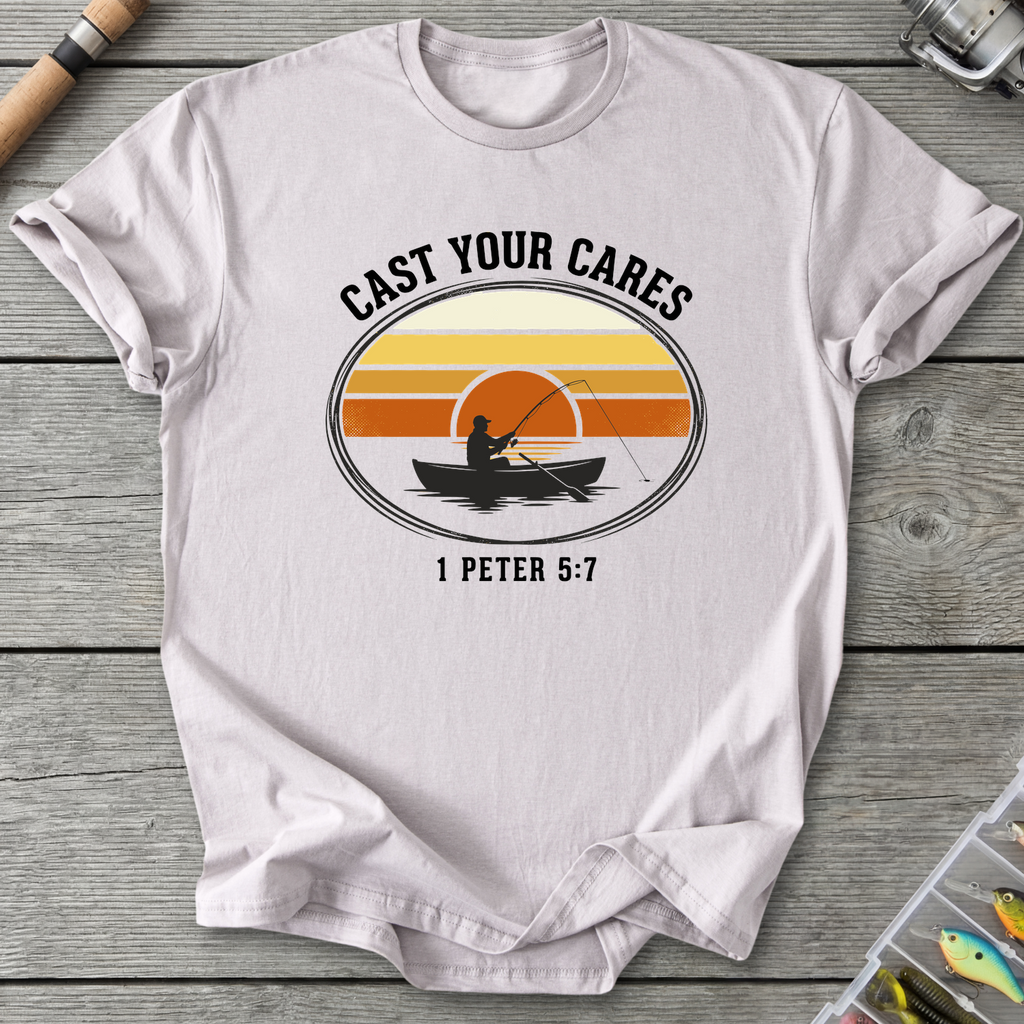 Cast Your Cares Fishing T-Shirt — Ice Grey | River Giants Club