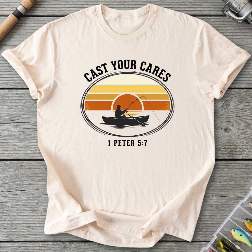 Cast Your Cares Fishing T-Shirt — Natural | River Giants Club
