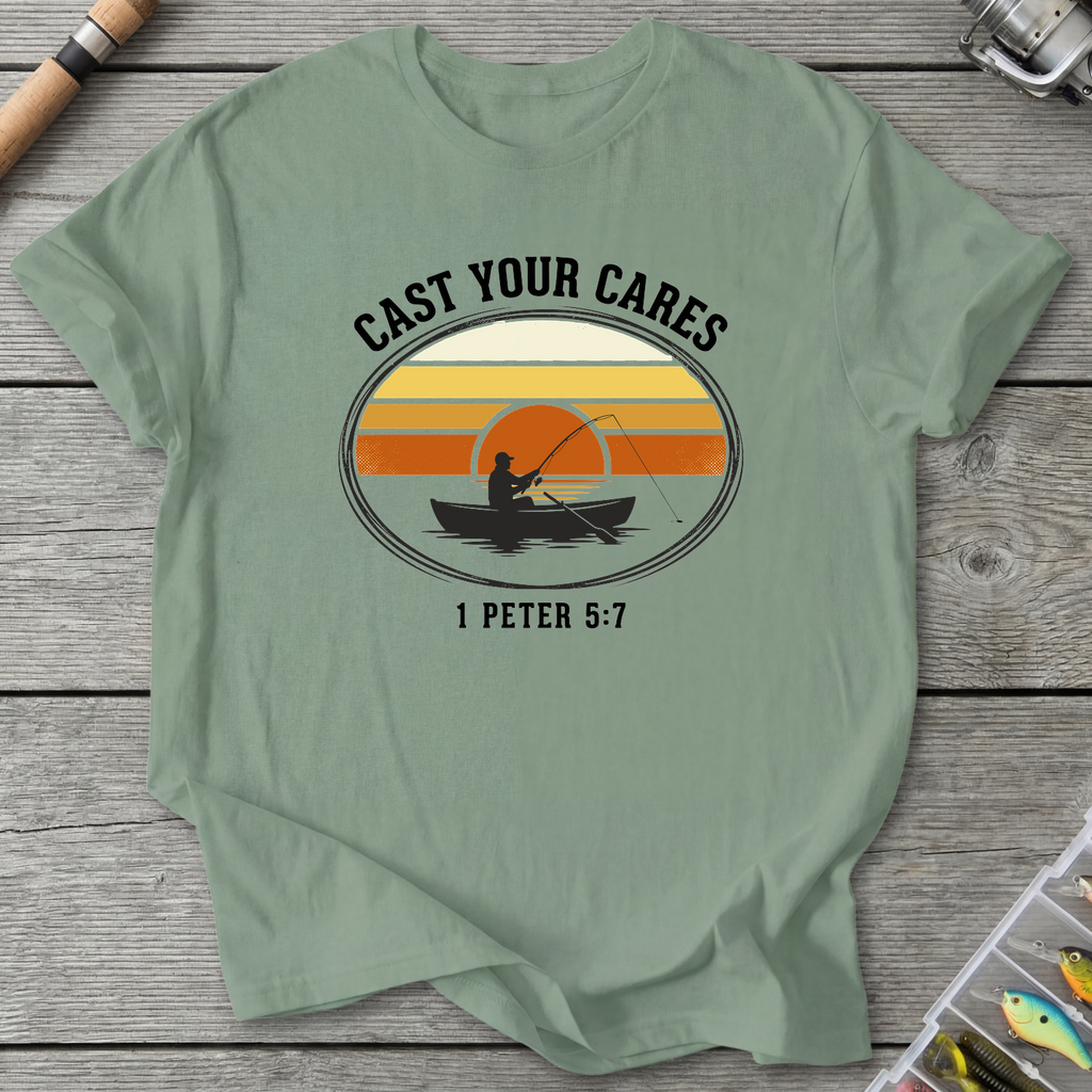 Cast Your Cares Fishing T-Shirt — Sage | River Giants Club