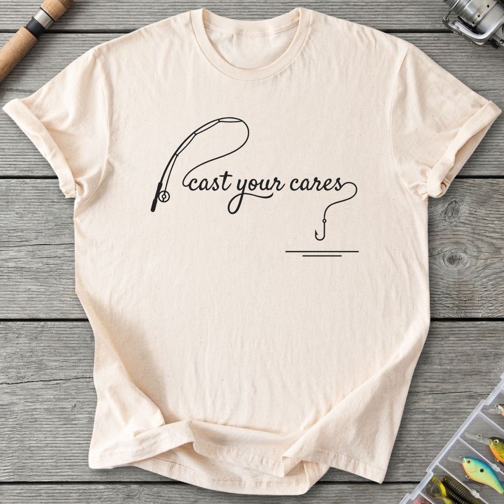Cast Your Cares Minimalist T-Shirt — Natural | River Giants Club