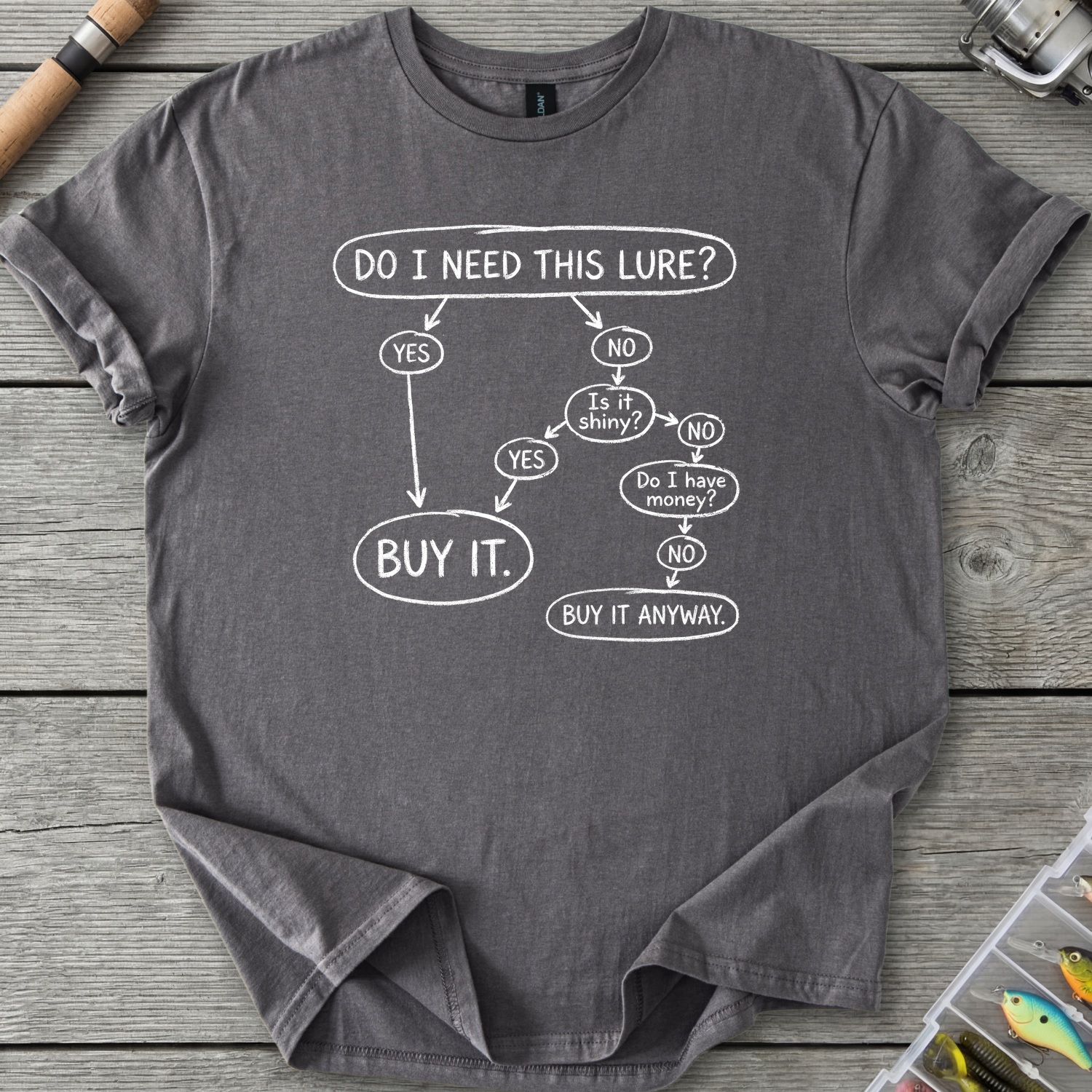 Do I Need This Lure T-Shirt — Charcoal | River Giants Club
