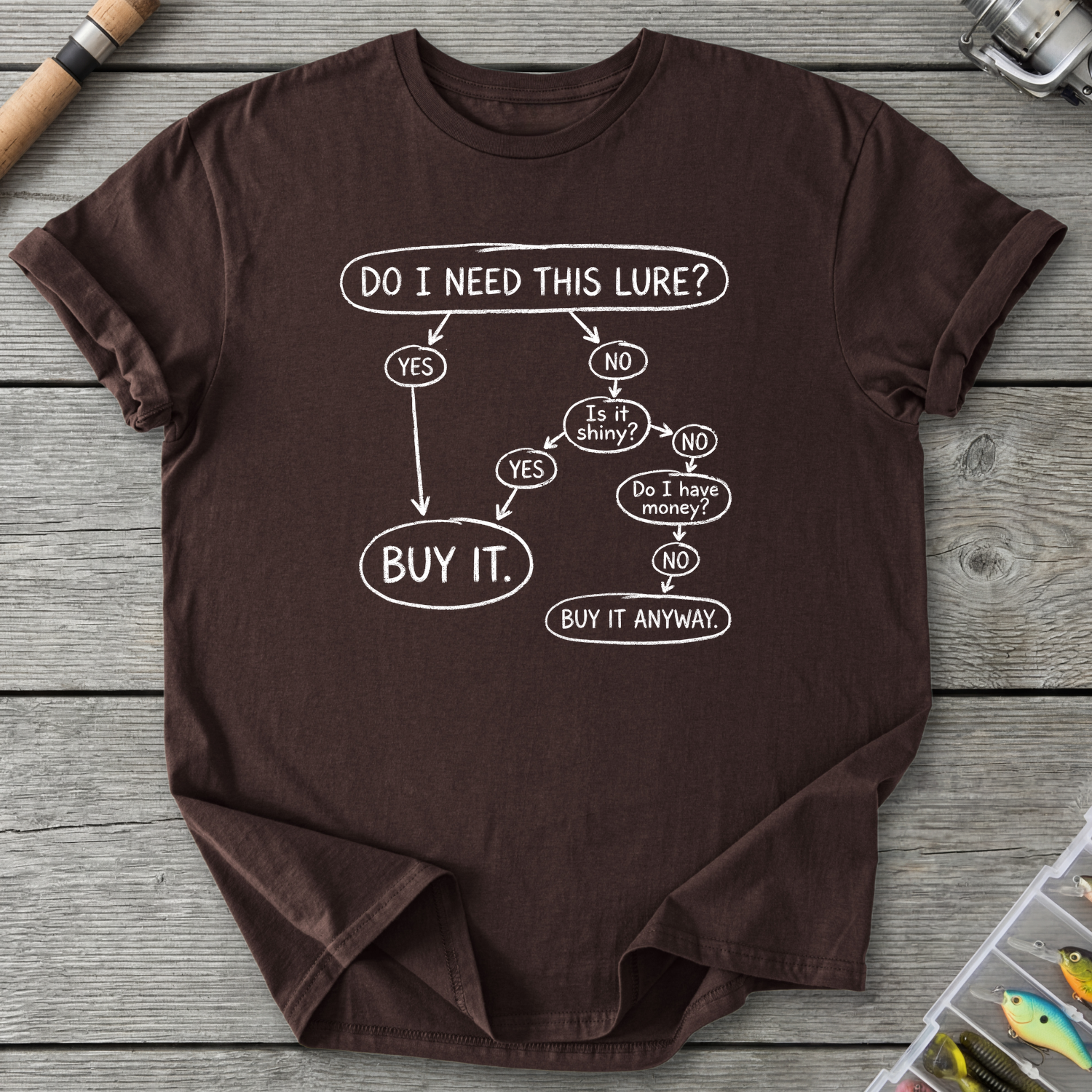 Do I Need This Lure T-Shirt — Dark Chocolate | River Giants Club