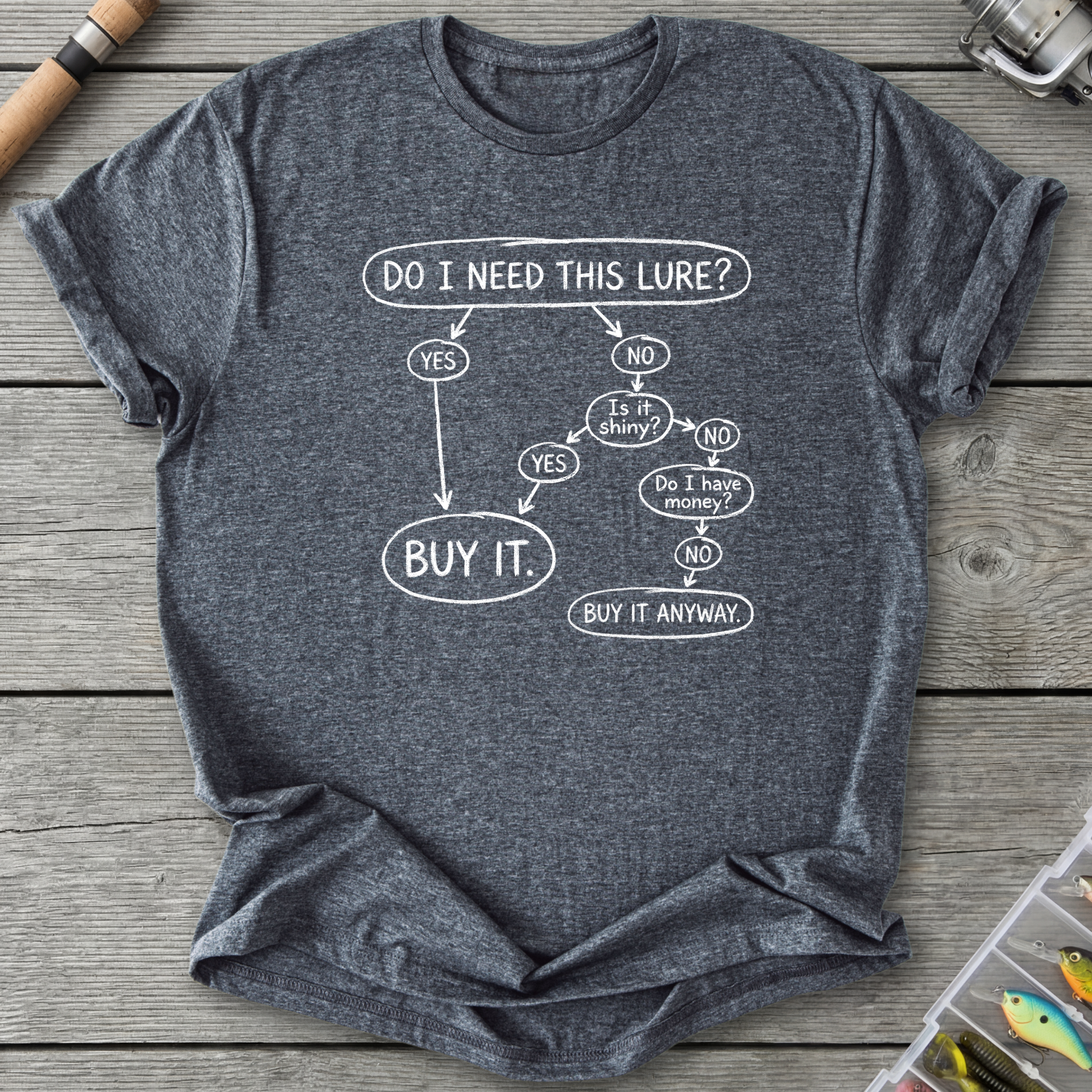 Do I Need This Lure T-Shirt — Dark Heather | River Giants Club