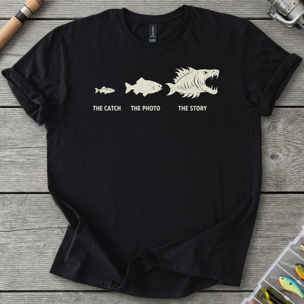Evolution of Fishing Story T-Shirt — Black | River Giants Club