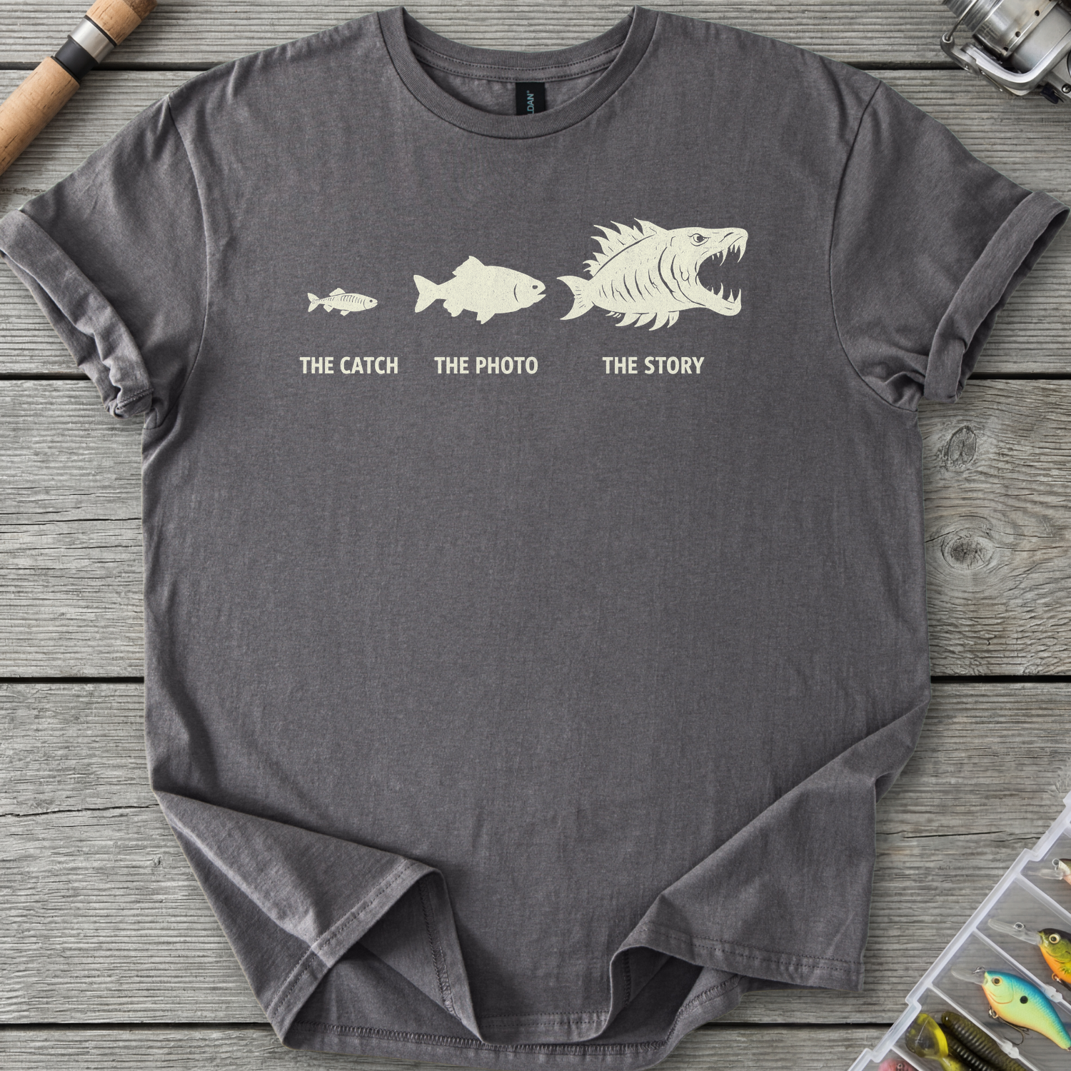Evolution of Fishing Story T-Shirt — Charcoal | River Giants Club