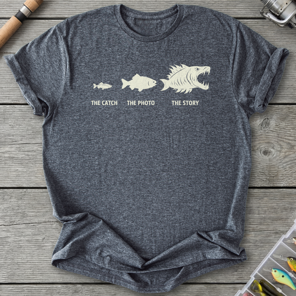 Evolution of Fishing Story T-Shirt — Dark Heather | River Giants Club