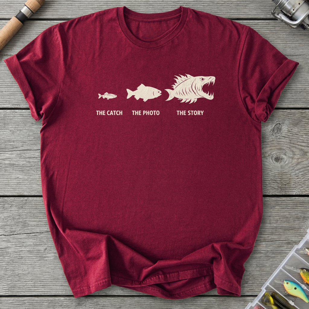Evolution of Fishing Story T-Shirt — Maroon | River Giants Club