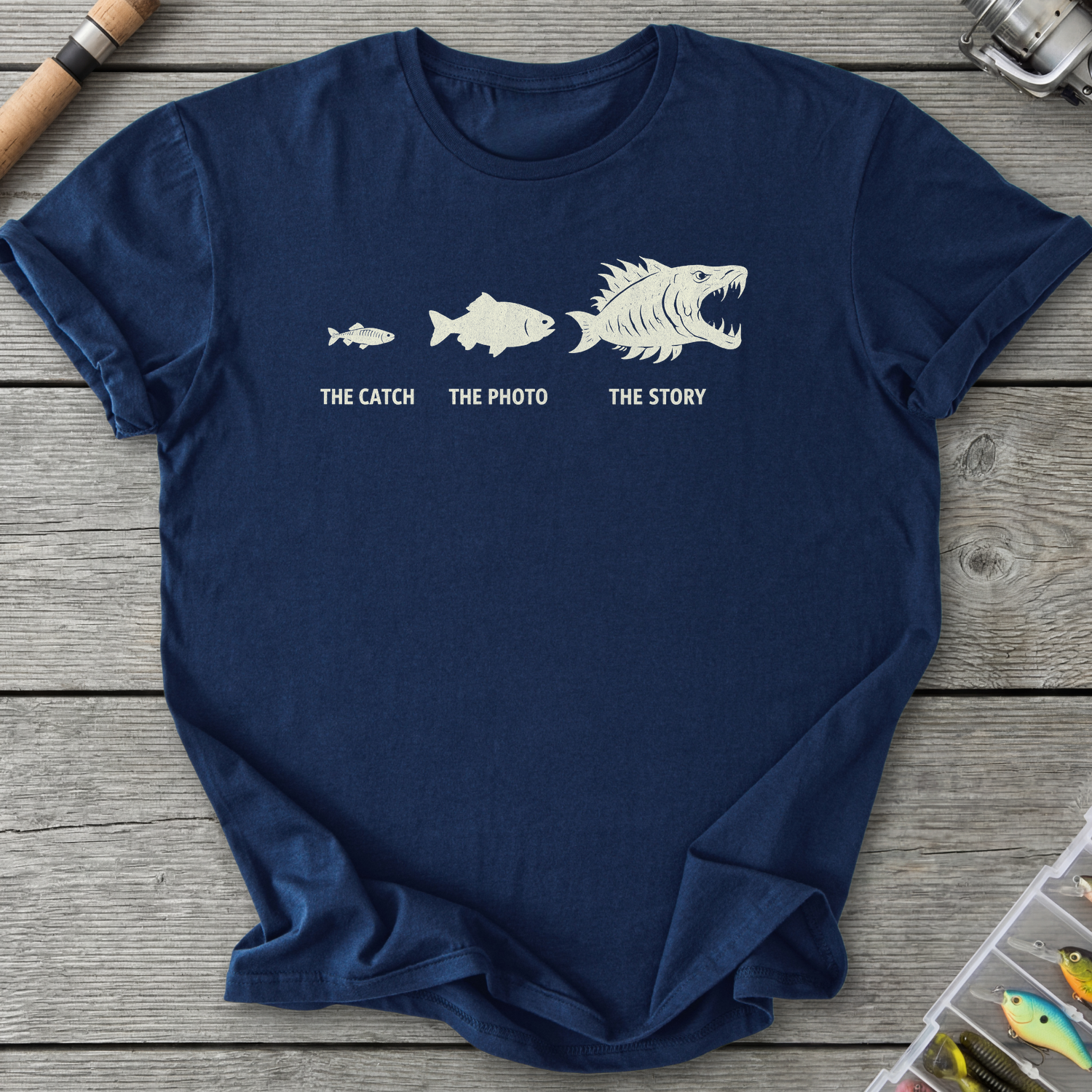Evolution of Fishing Story T-Shirt — Navy | River Giants Club