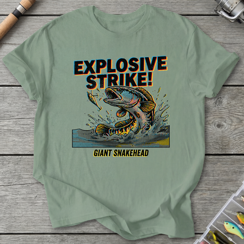 Explosive Strike! Giant Snakehead Fishing T-Shirt — Sage | River Giants Club