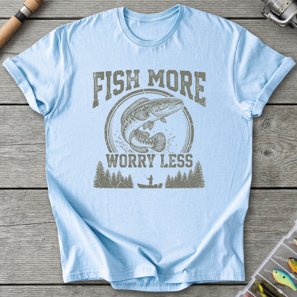 Fish More Worry Less T-Shirt — Light Blue | River Giants Club