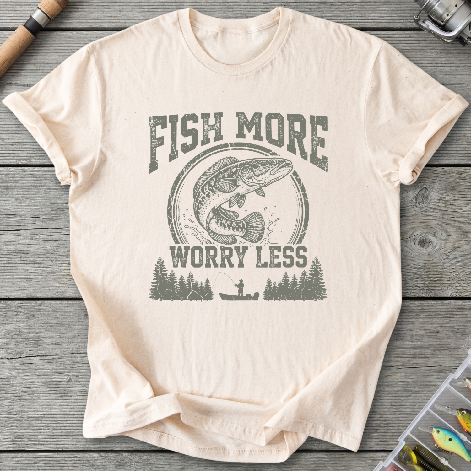 Fish More Worry Less T-Shirt — Natural | River Giants Club