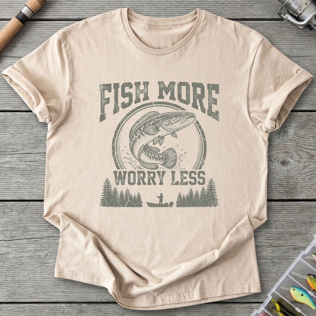 Fish More Worry Less T-Shirt — Sand | River Giants Club