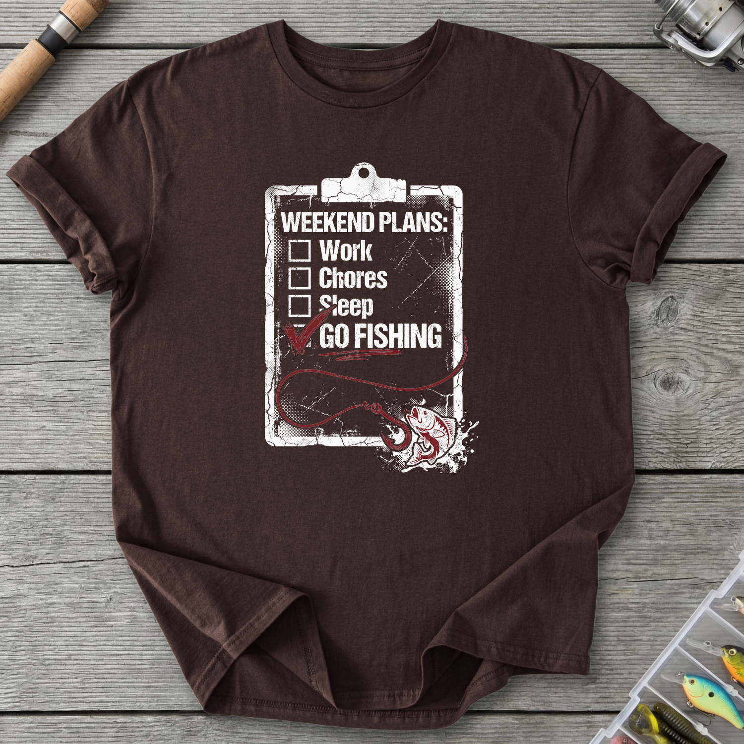 Fishing Checklist T-Shirt — Dark Chocolate | River Giants Club