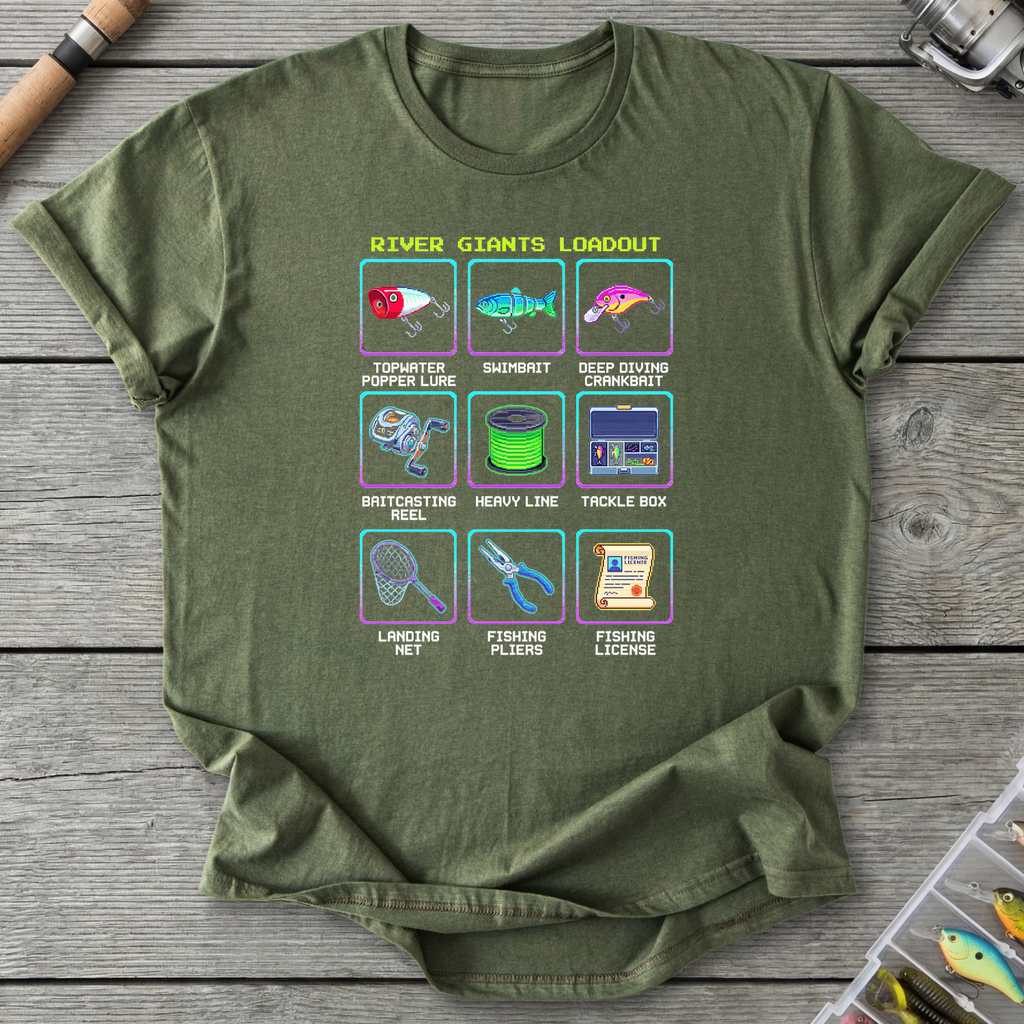 Fishing Gear Cheat Sheet T‑Shirt — Military Green | River Giants Club