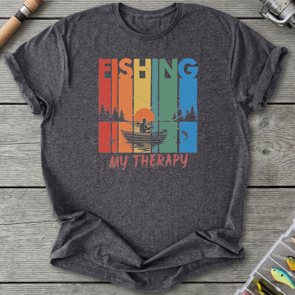 Fishing Is My Therapy T-Shirt — Dark Heather Grey | River Giants Club