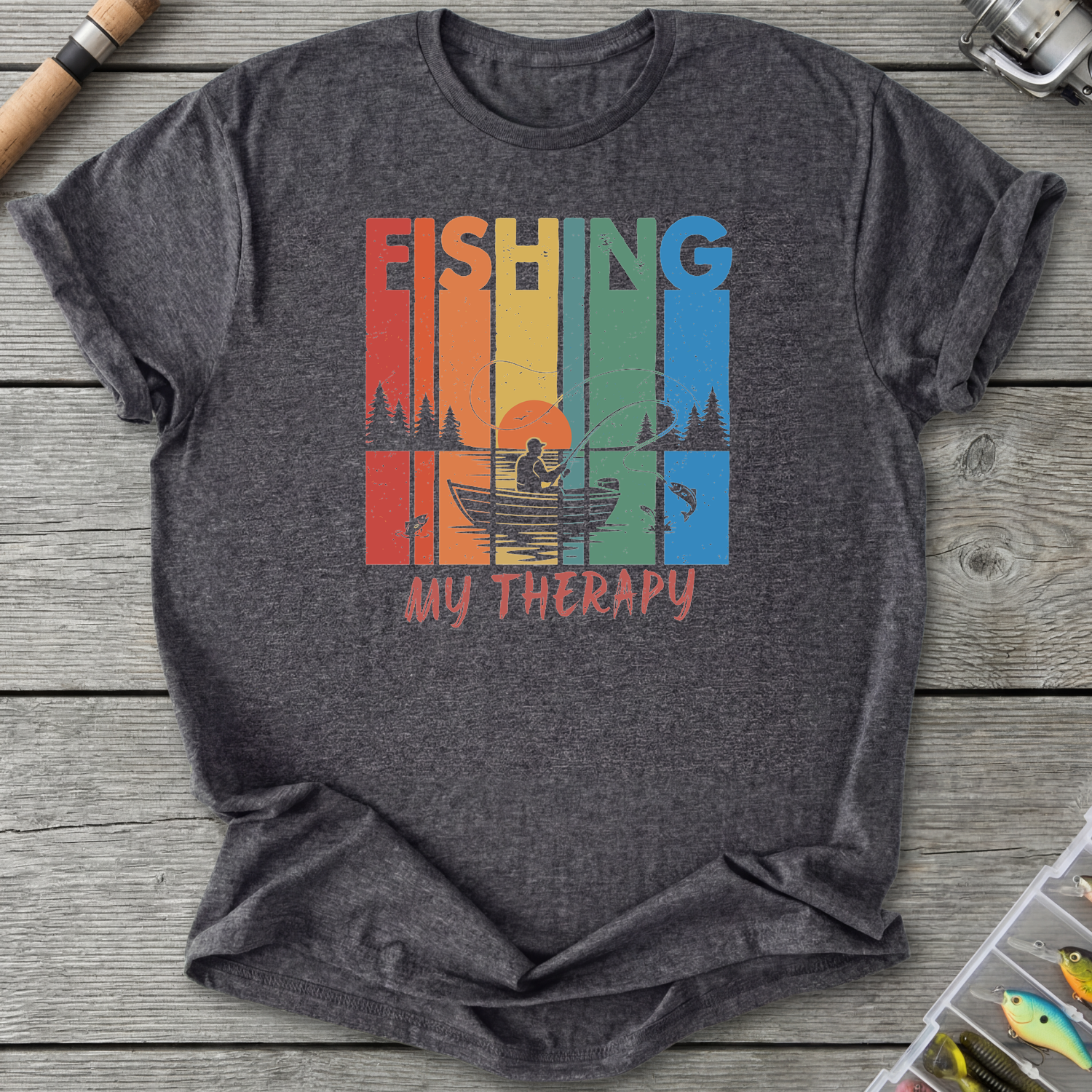 Fishing Is My Therapy T-Shirt — Dark Heather Grey | River Giants Club
