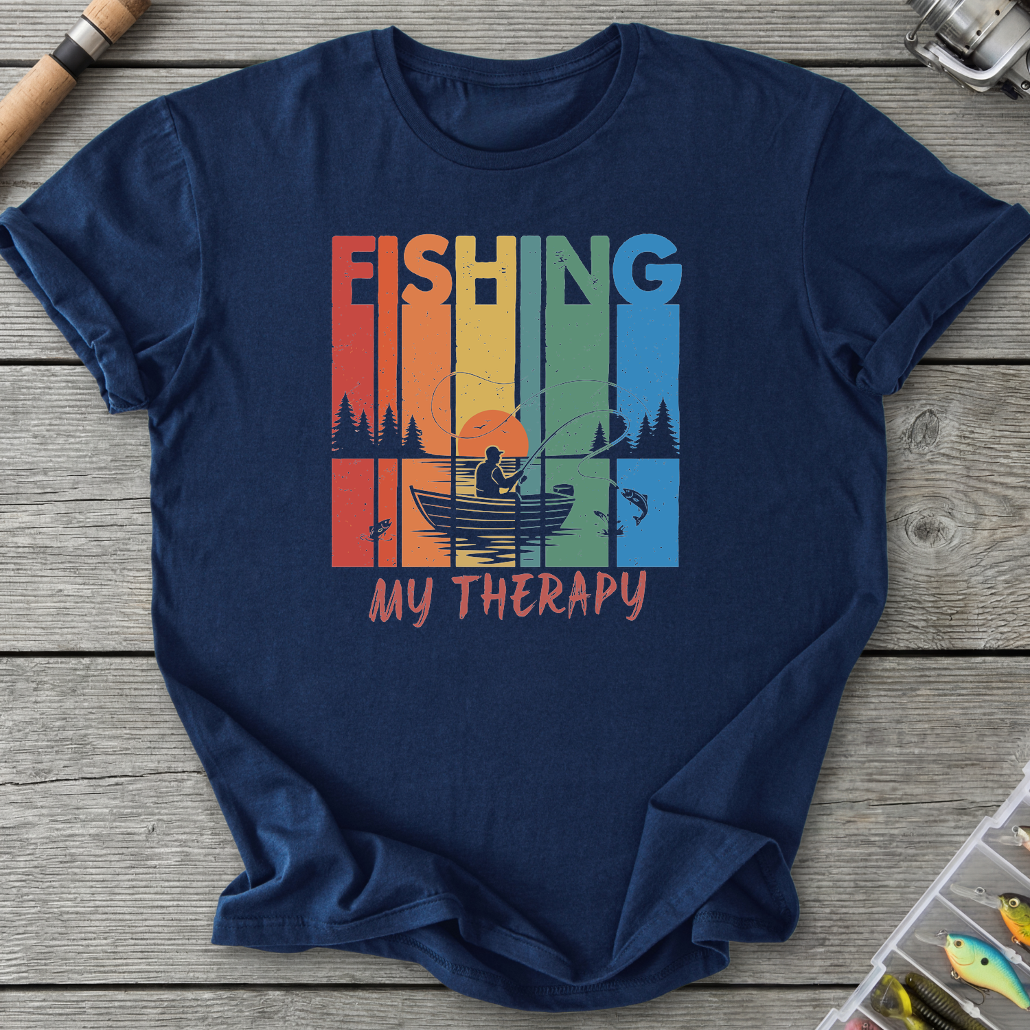 Fishing Is My Therapy T-Shirt — Navy | River Giants Club