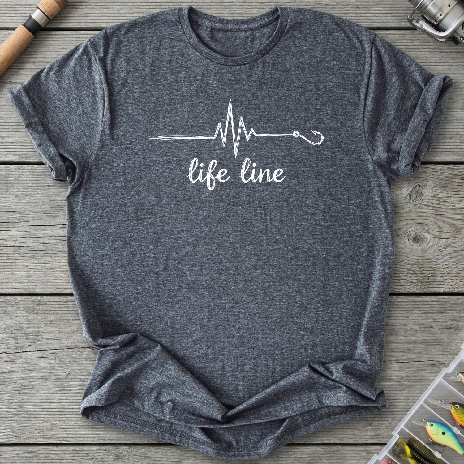 Fishing Life Line T-Shirt — Dark Heather | River Giants Club