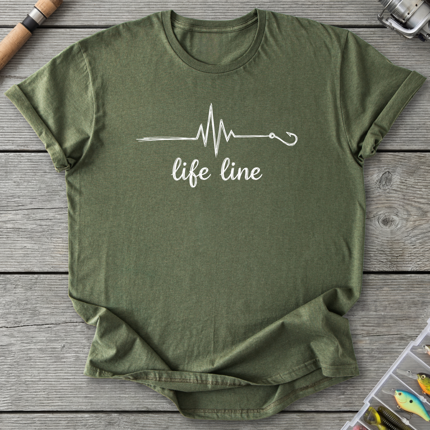 Fishing Life Line T-Shirt — Military Green | River Giants Club
