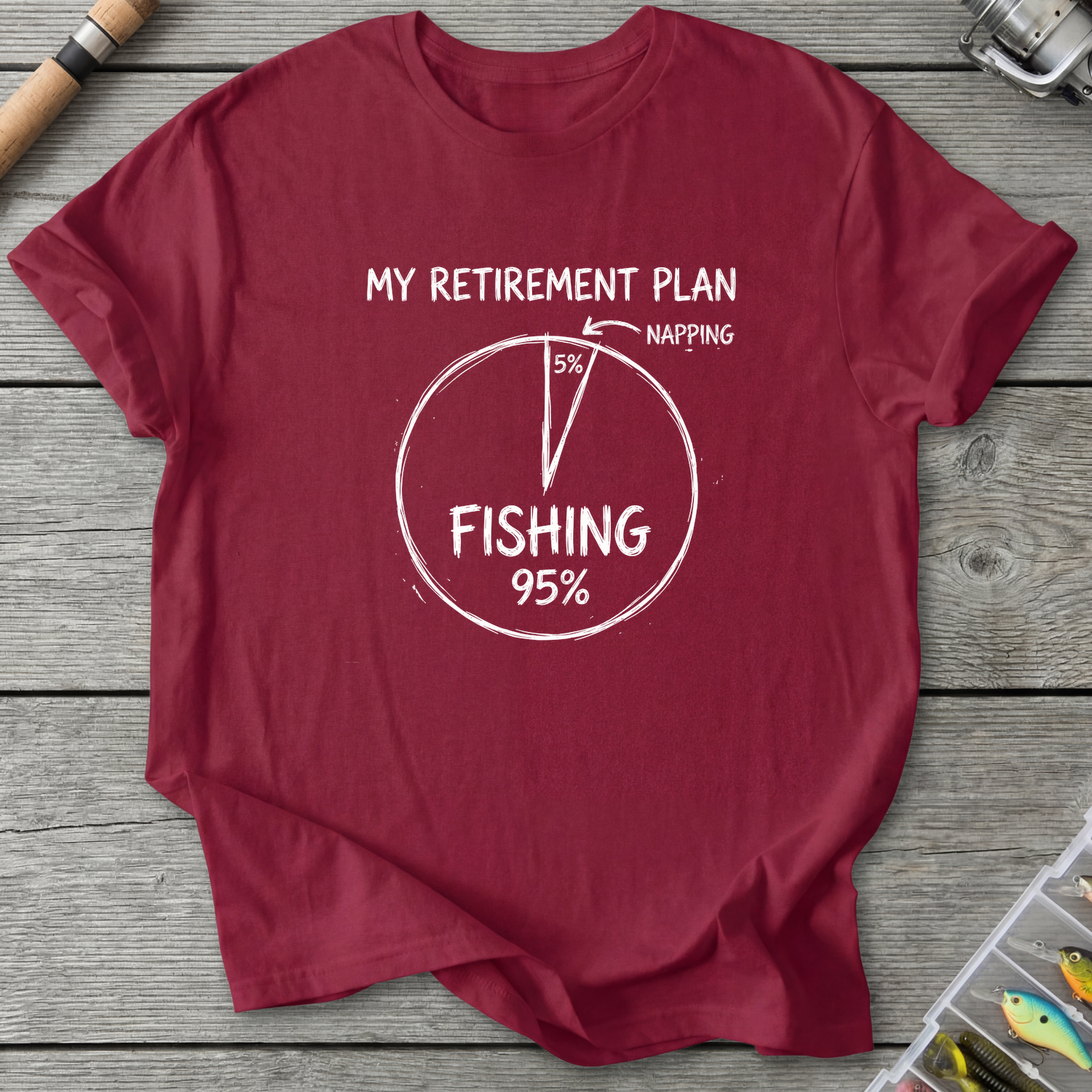 Fishing Retirement Plan T-Shirt — Cardinal Red | River Giants Club
