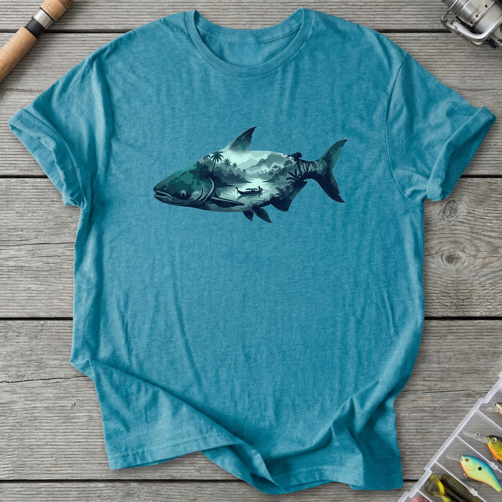 Giant Mekong Catfish T-Shirt — Heather Galapagos Blue | River Giants Club