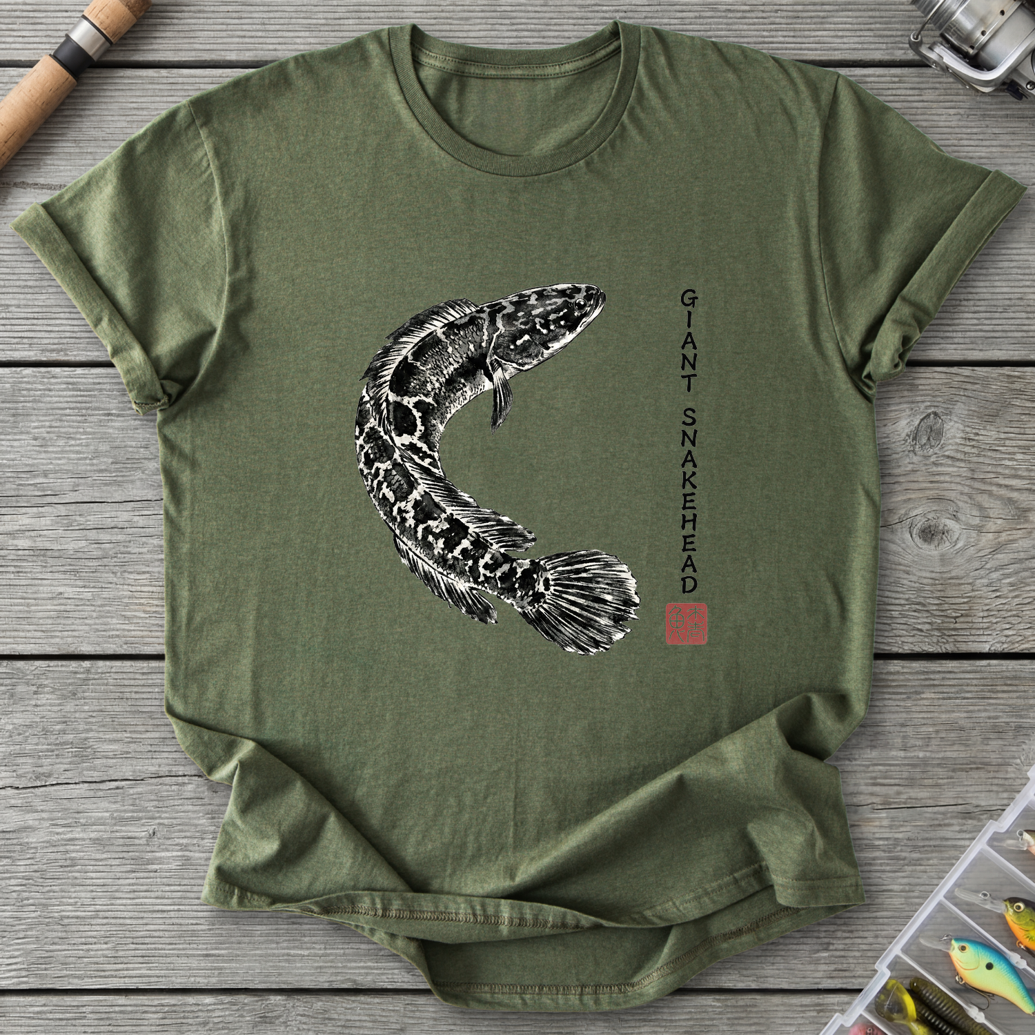 Giant Snakehead Japanese Art T-Shirt — Military Green | River Giants Club