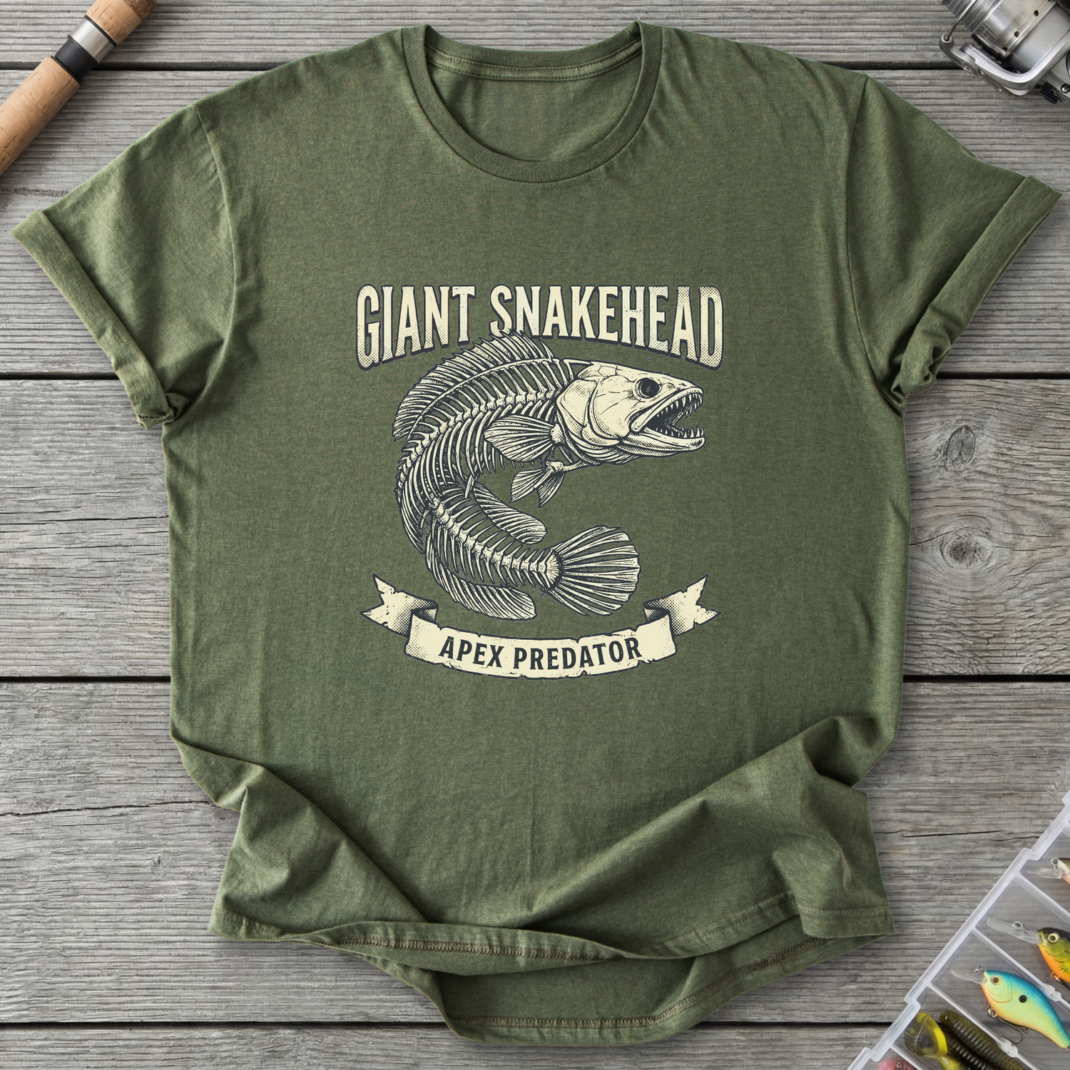 Giant Snakehead Skeleton T-Shirt — Military Green | River Giants Club