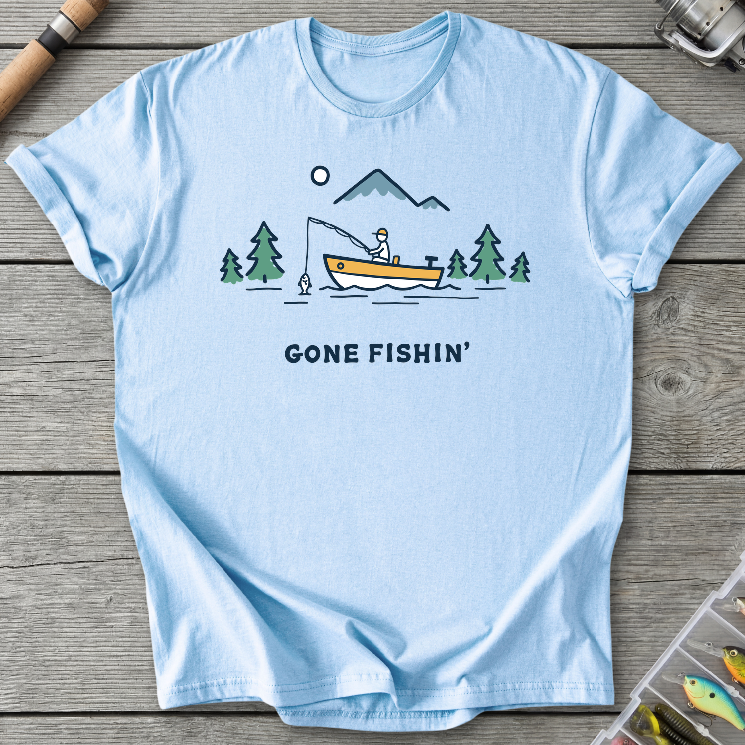 Gone Fishin' Minimalist T-Shirt — Light Blue | River Giants Club