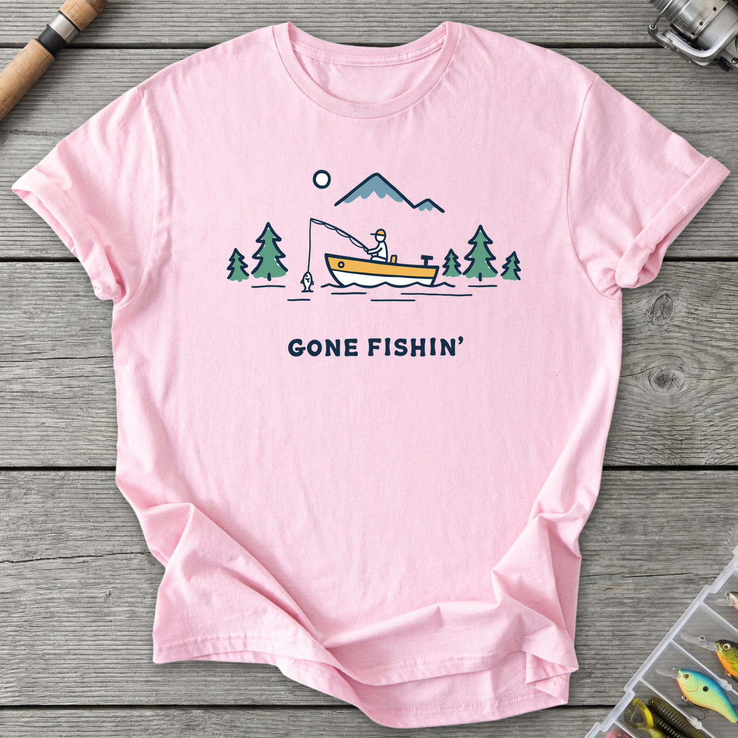 Gone Fishin' Minimalist T-Shirt — Light Pink | River Giants Club