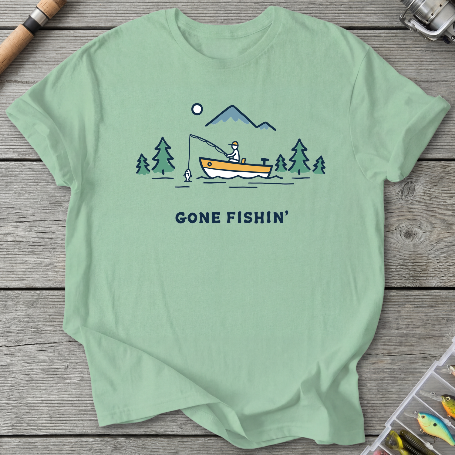 Gone Fishin' Minimalist T-Shirt — Mint Green | River Giants Club