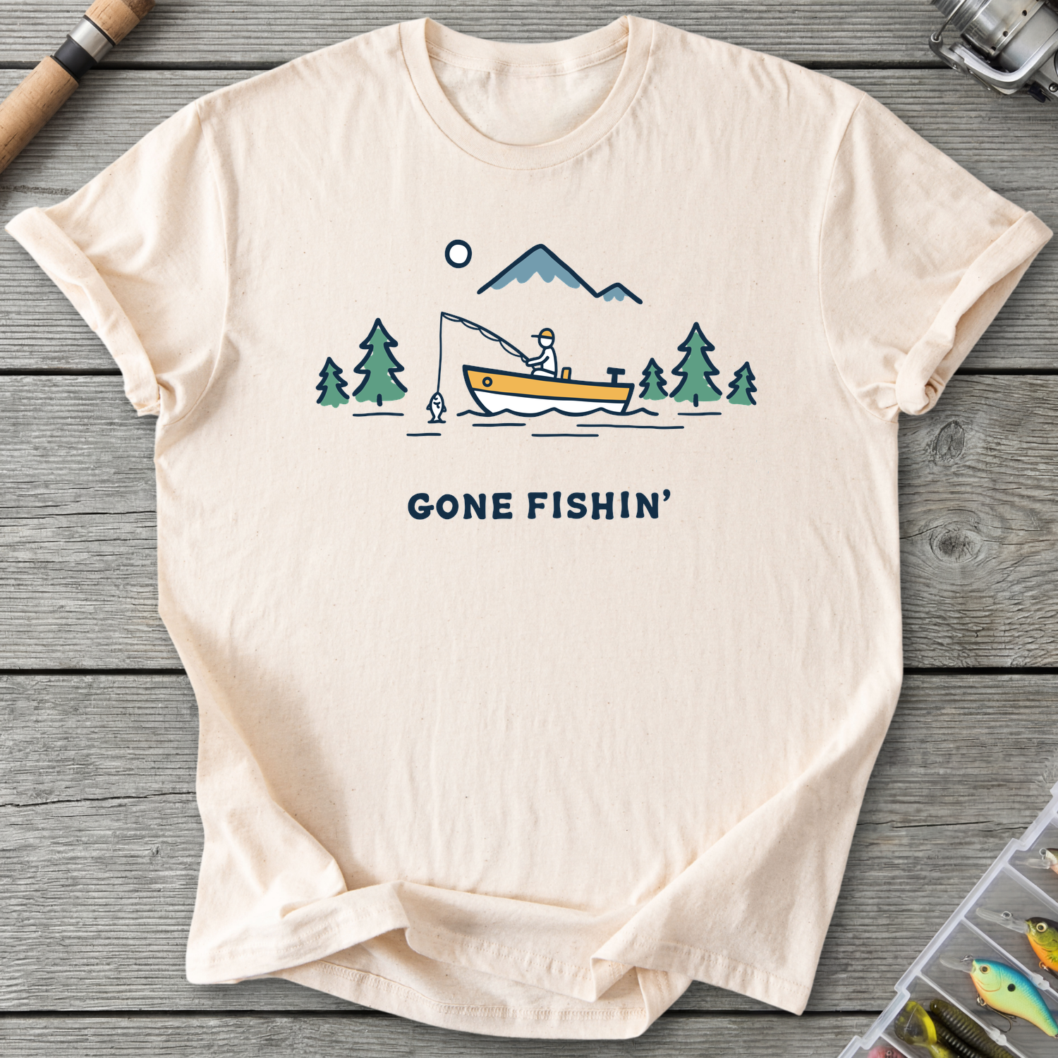 Gone Fishin' Minimalist T-Shirt — Natural | River Giants Club