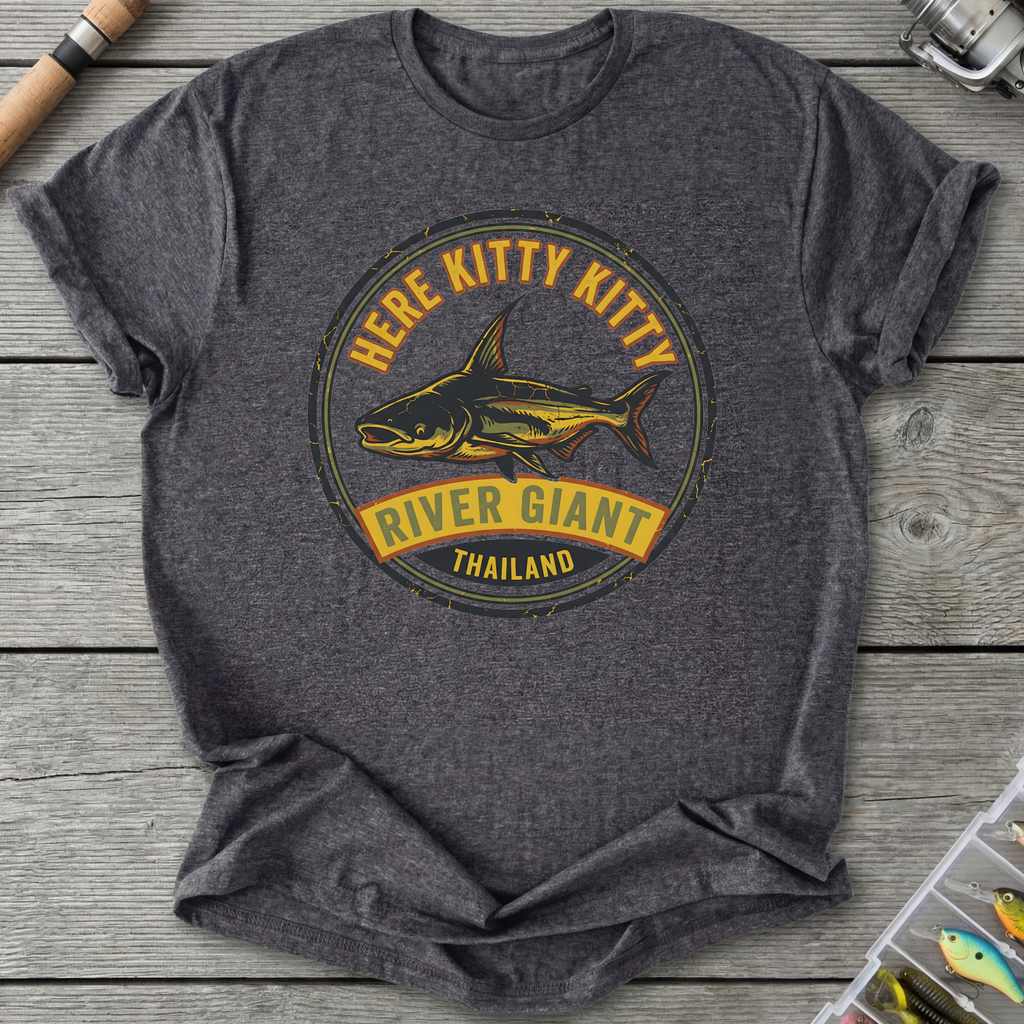 Here Kitty Catfish T-Shirt — Dark Heather Grey | River Giants Club
