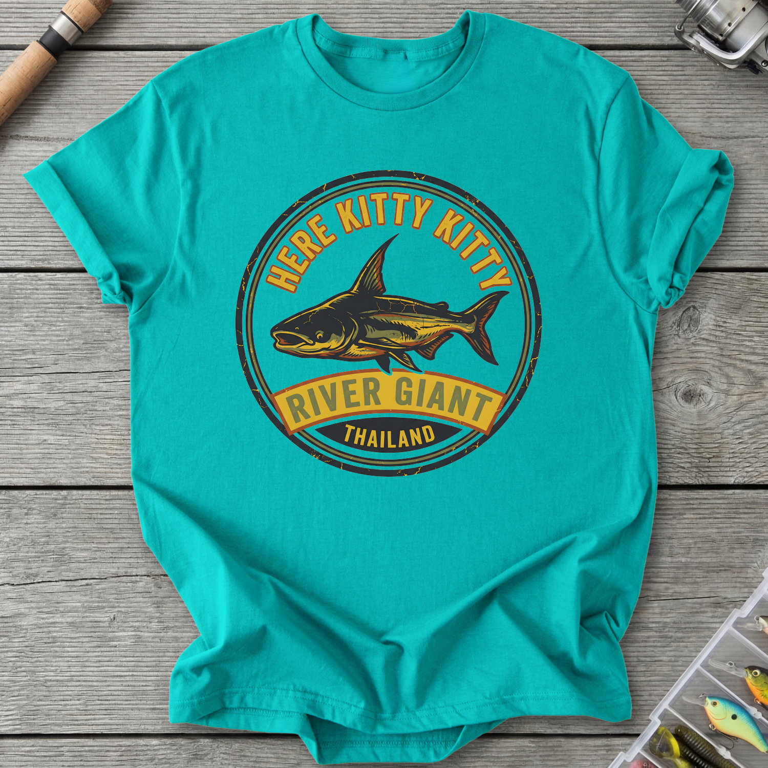 Here Kitty Catfish T-Shirt — Jade Dome | River Giants Club
