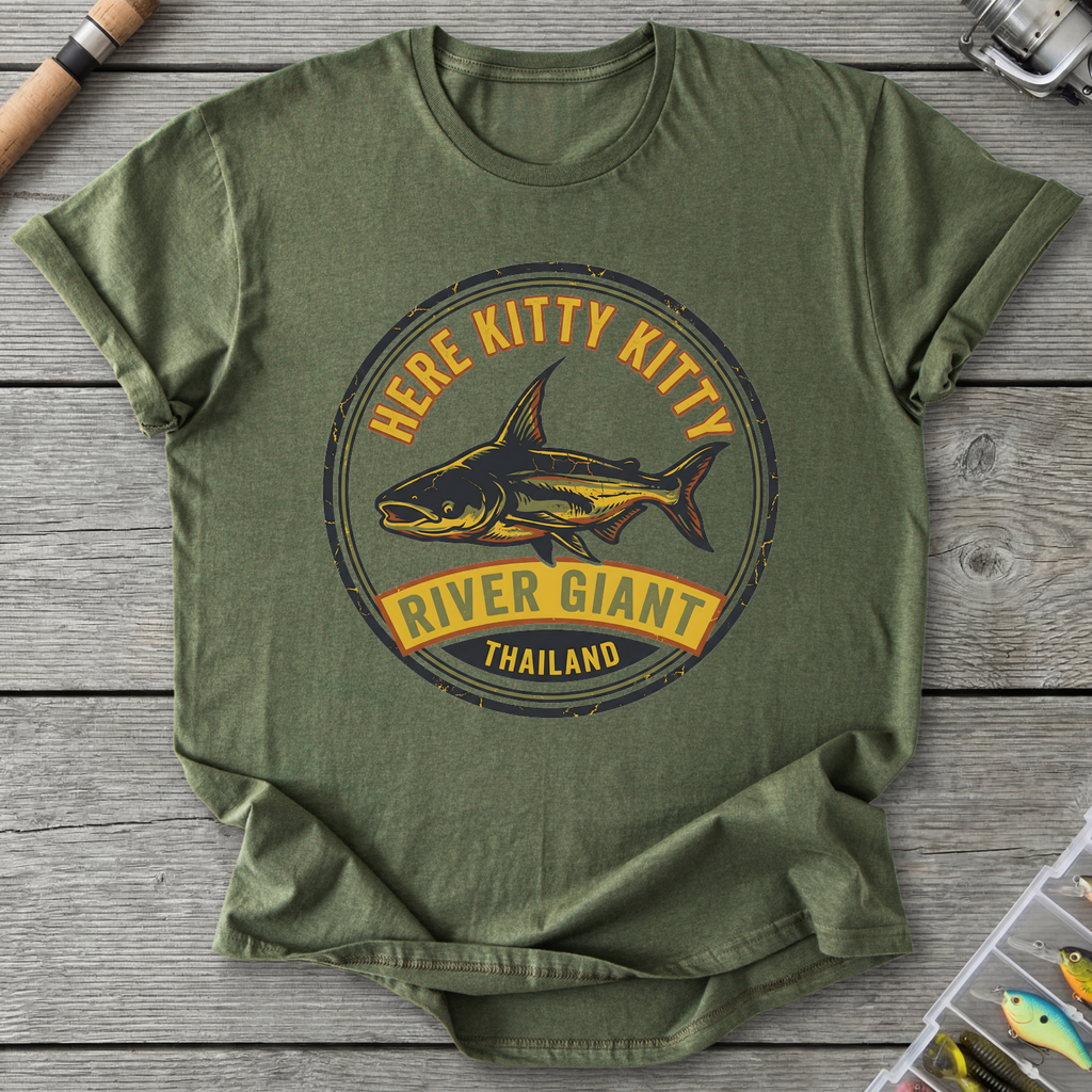 Here Kitty Catfish T-Shirt — Military Green | River Giants Club