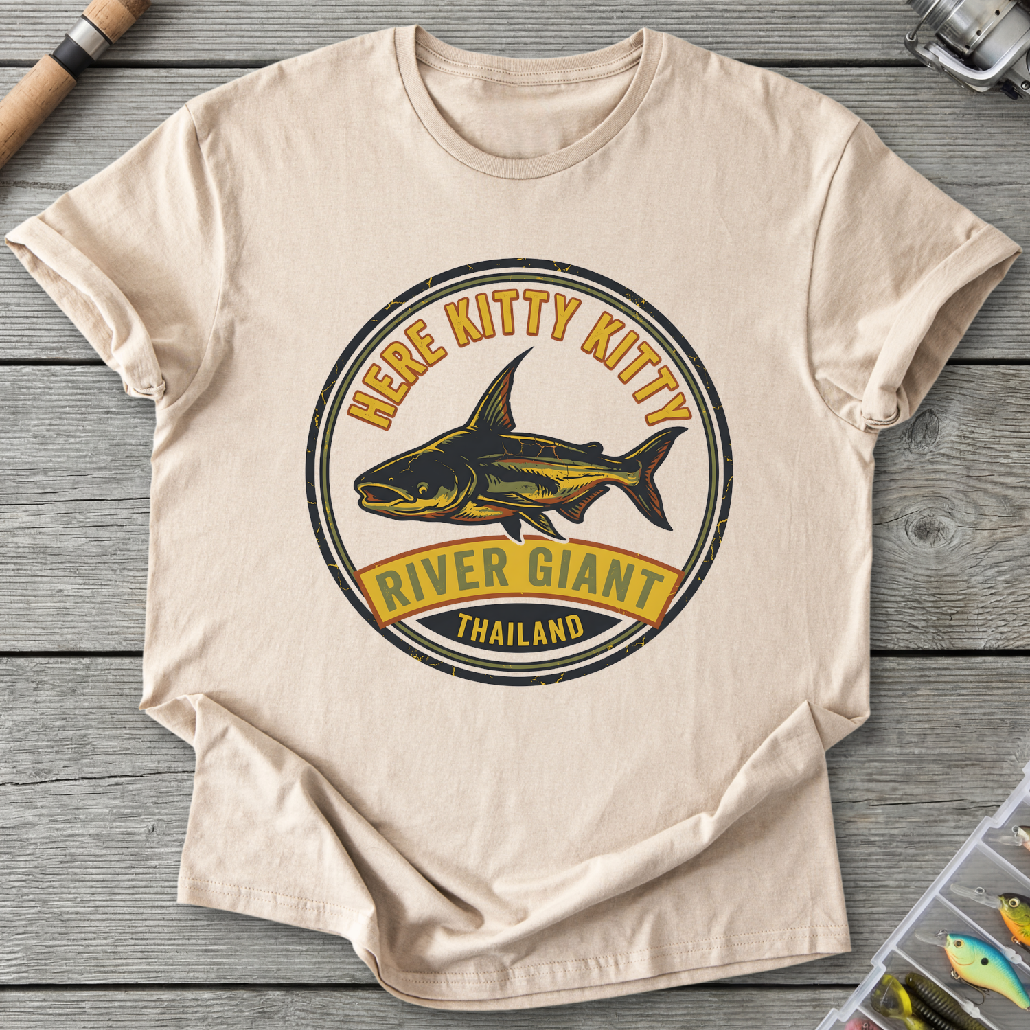 Here Kitty Catfish T-Shirt — Sand | River Giants Club