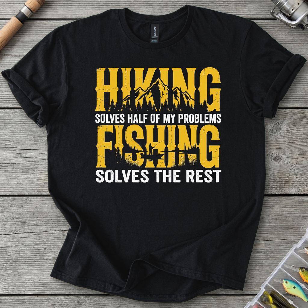 Hiking & Fishing T-Shirt — Black | River Giants Club