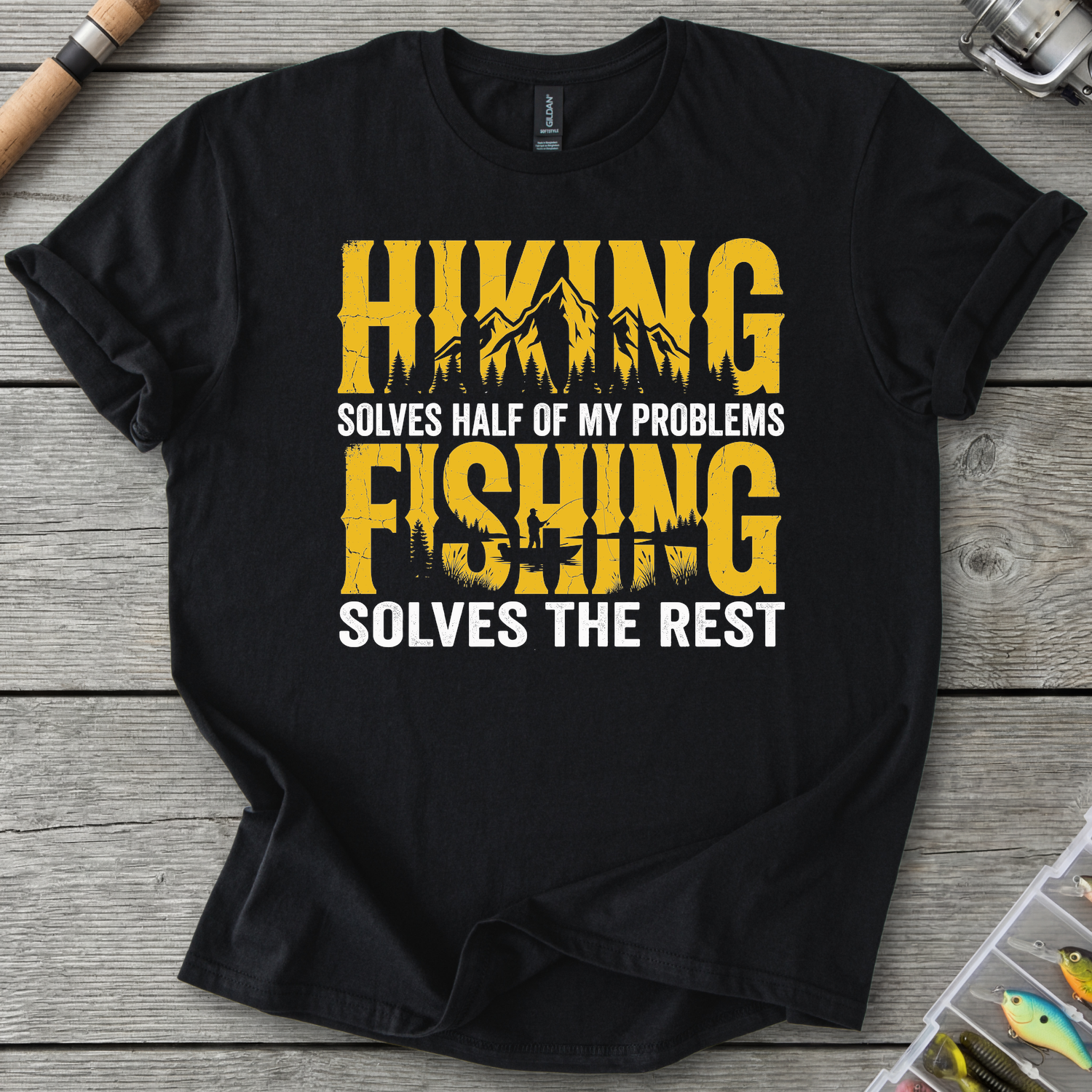 Hiking & Fishing T-Shirt — Black | River Giants Club