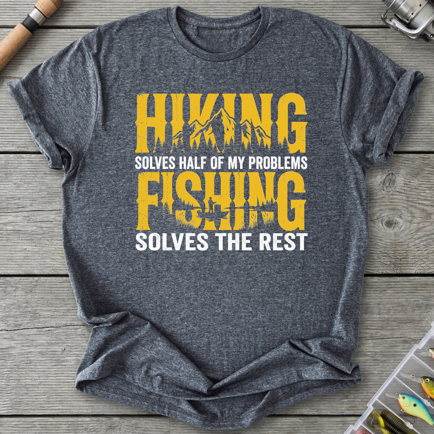 Hiking & Fishing T-Shirt — Dark Heather | River Giants Club