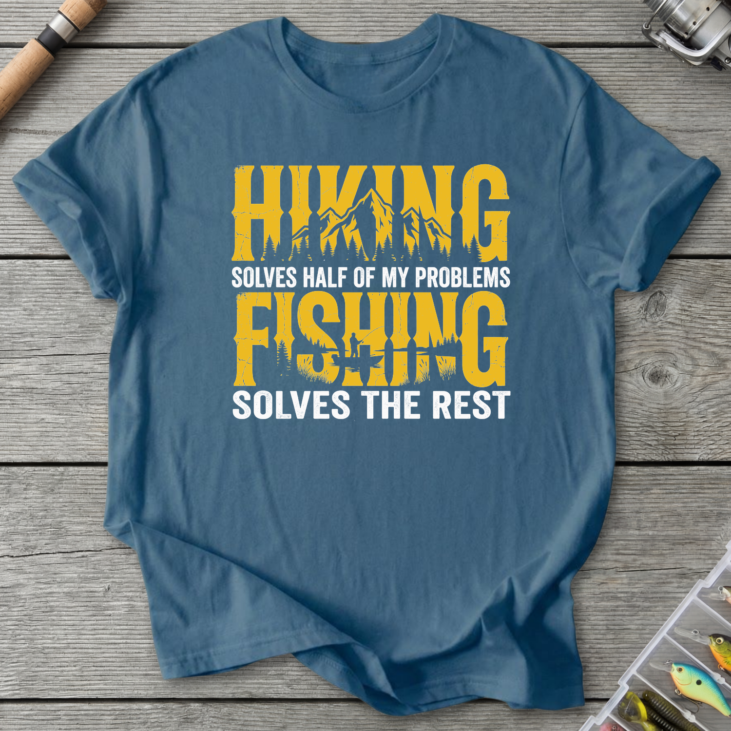 Hiking & Fishing T-Shirt — Indigo Blue | River Giants Club