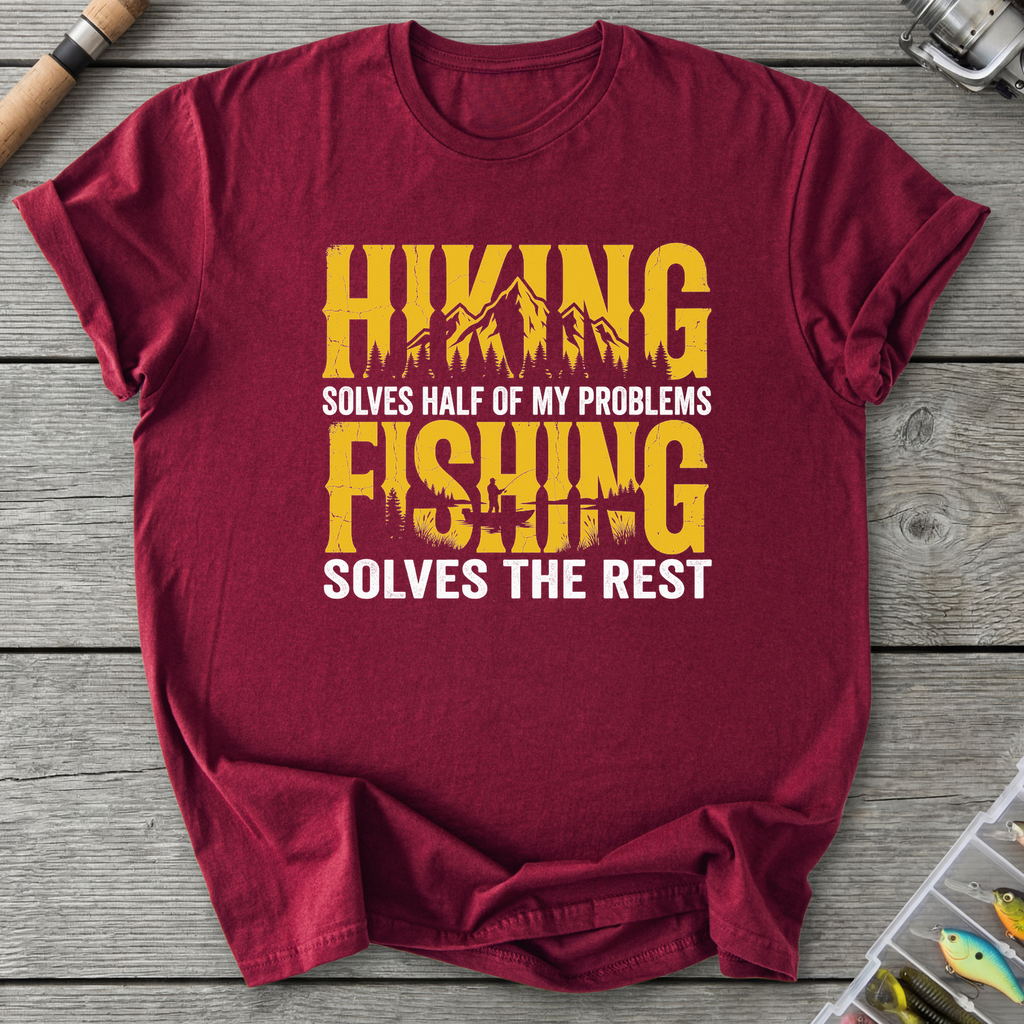 Hiking & Fishing T-Shirt — Maroon | River Giants Club
