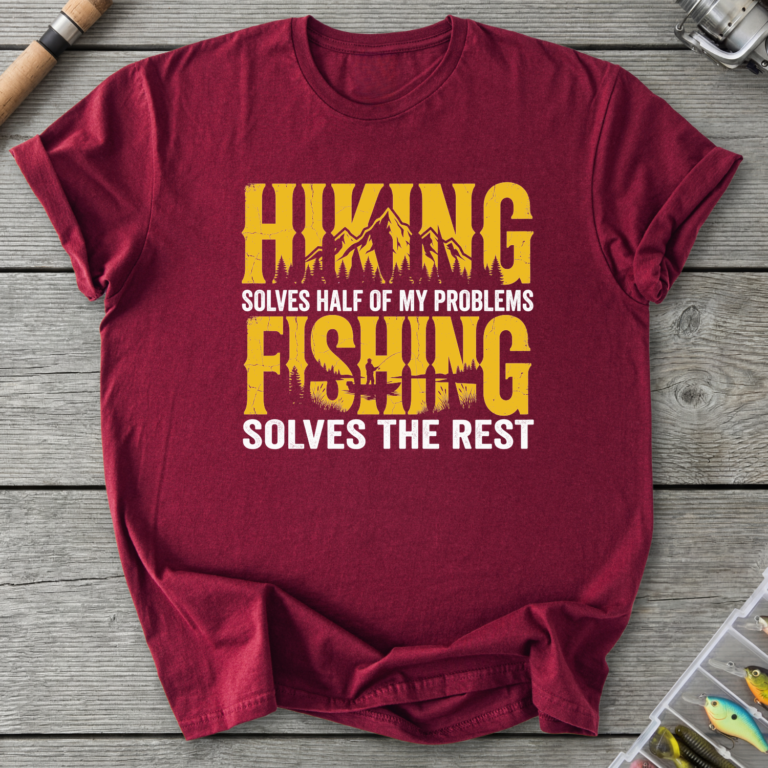 Hiking & Fishing T-Shirt — Maroon | River Giants Club