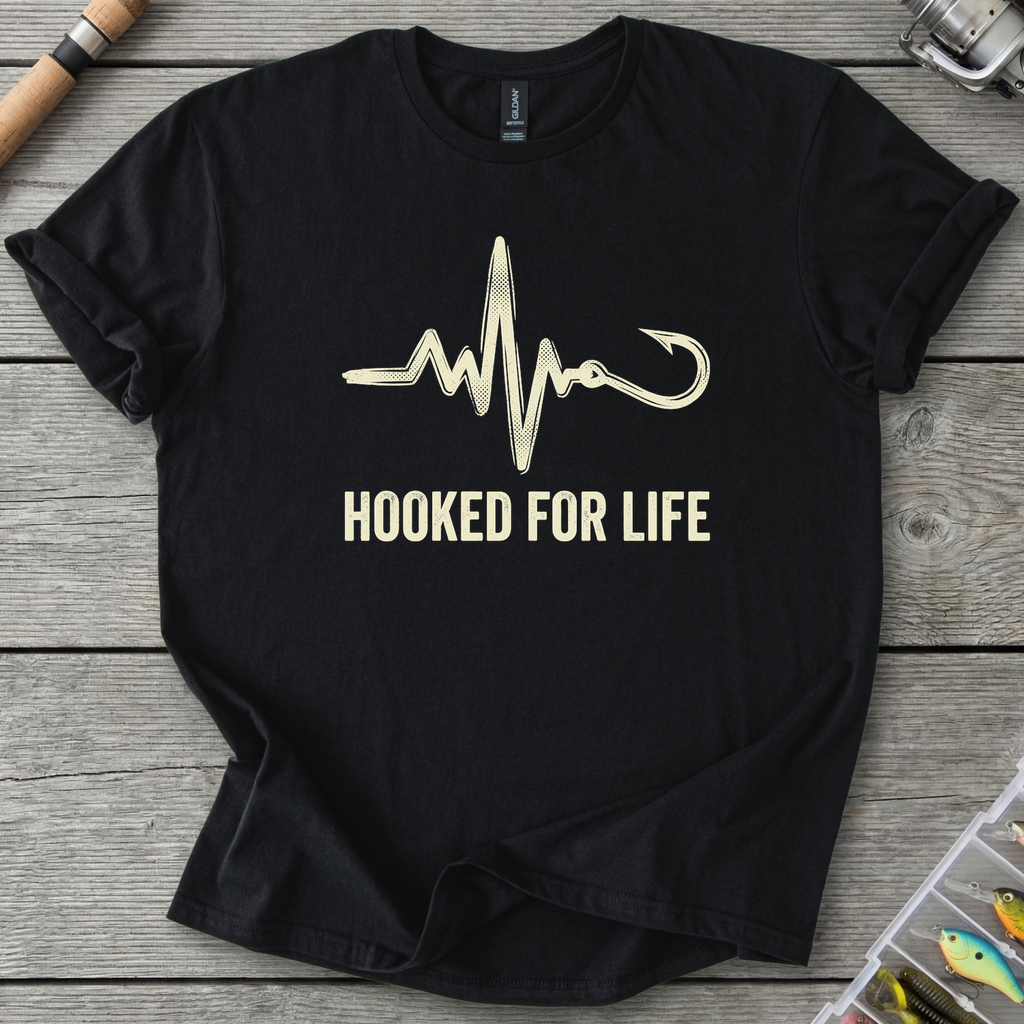 Hooked for Life T-Shirt — Black | River Giants Club