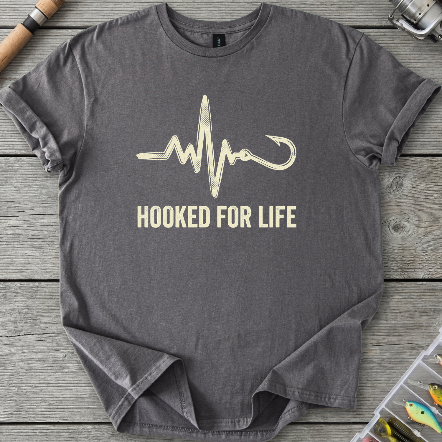 Hooked for Life T-Shirt — Charcoal | River Giants Club