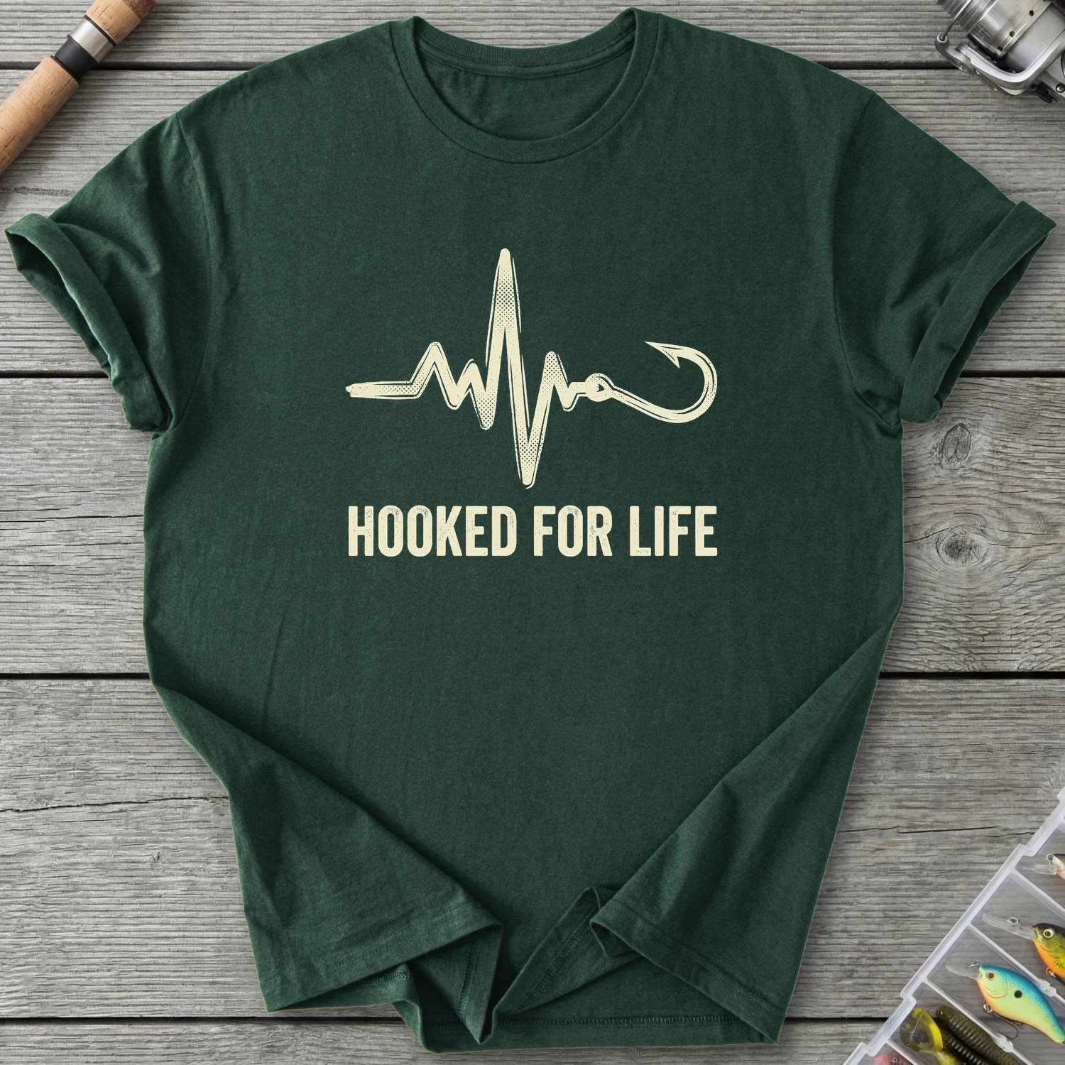 Hooked for Life T-Shirt — Forest Green | River Giants Club