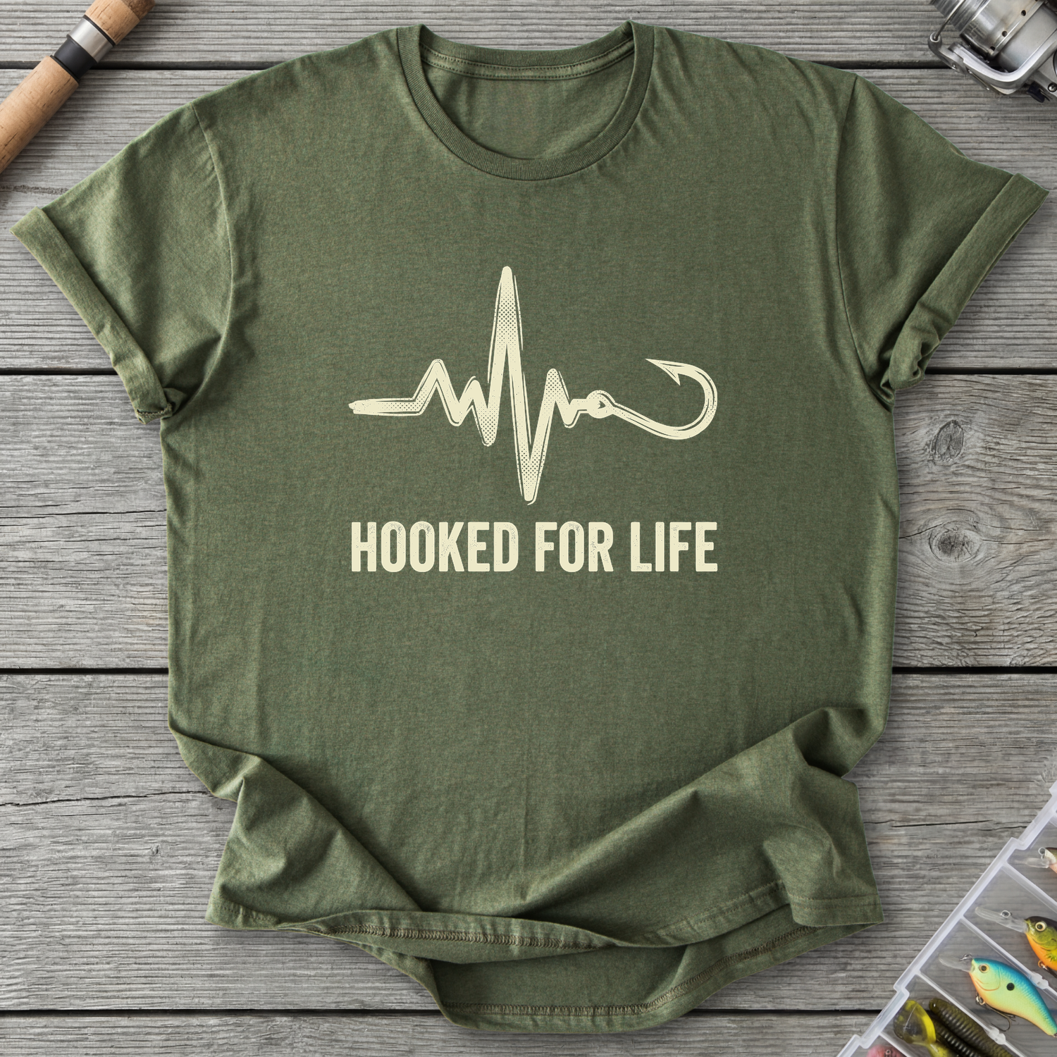 Hooked for Life T-Shirt — Military Green | River Giants Club