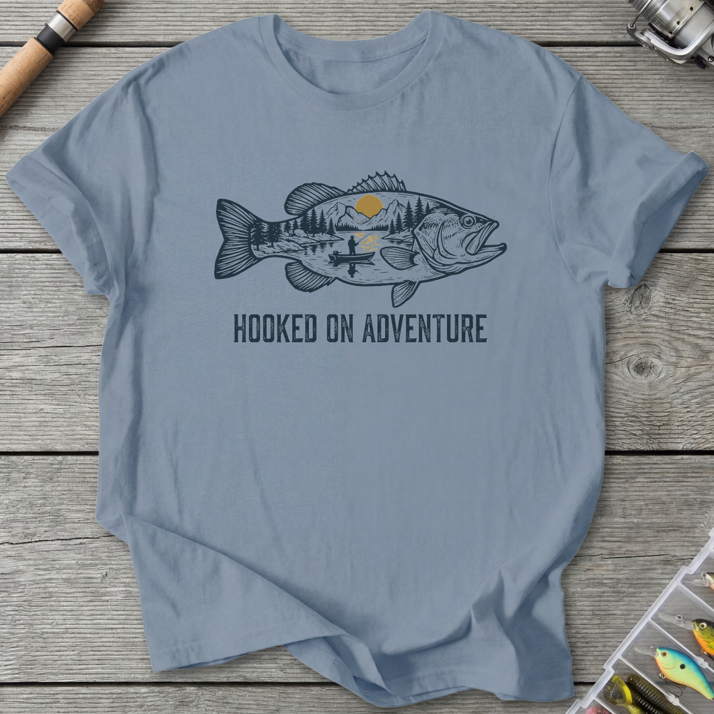 Hooked on Adventure Fish T-Shirt — Stone Blue | River Giants Club